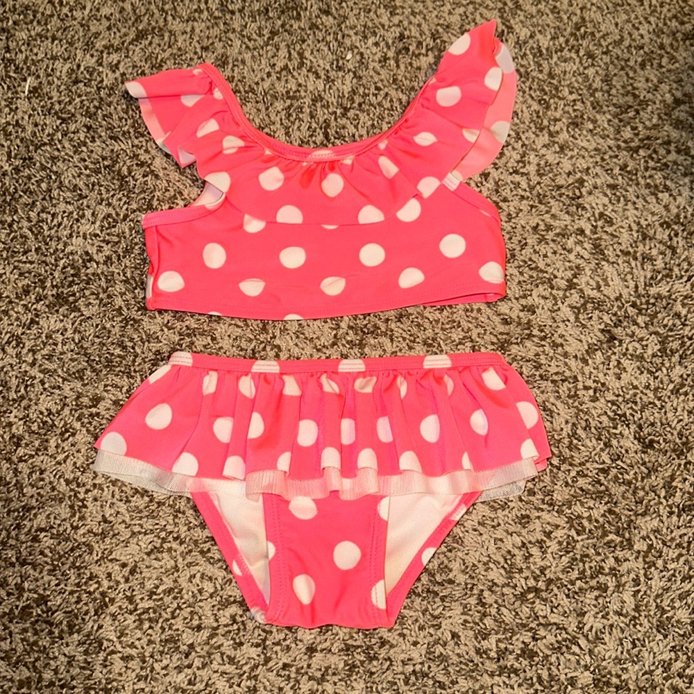 Toddler Girls 3T Cat & Jack florescent Pink polka dot bikini